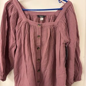 Square Neck Mauve Button-Up Blouse